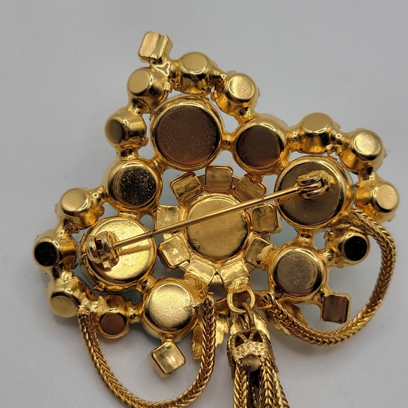 VTG Faux Turquoise & Clear Rhinestones Tassel Brooch | Juliana? Schreiner? - Picture 8 of 10